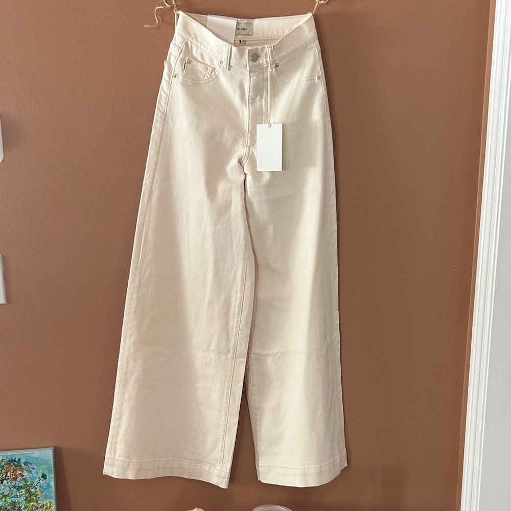 DL 1961 Hepburn Wide Leg Cream Wide-Leg Jeans